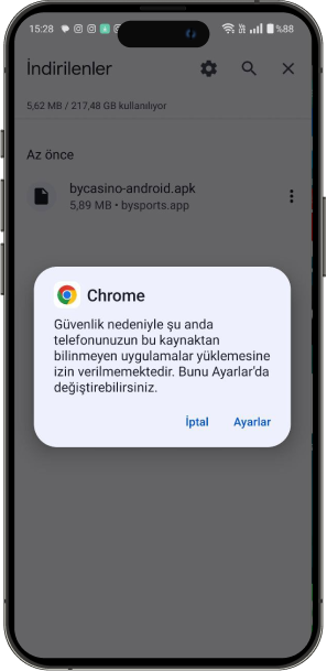 Bycasino APK kurulum 3. adım