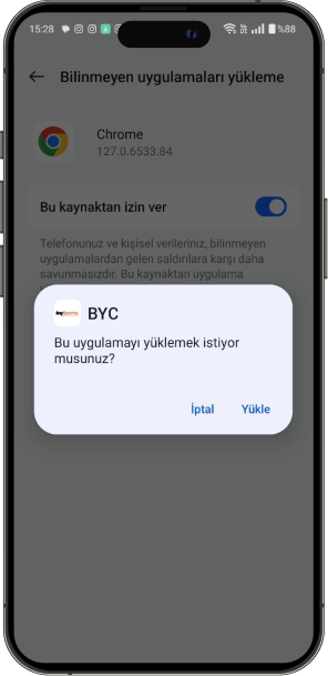 Bycasino APK kurulum 4. adım